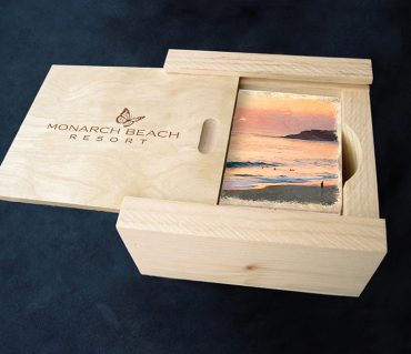 Monarch Beach Resort Tumbled Marble Coaster Set of 4 in Pine Box